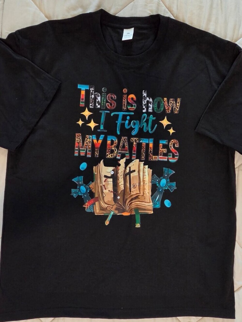 Womens 2x Black Graphic 'This is how I fight my battles' TSHIRT